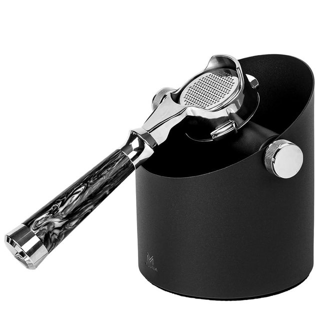 MUVNA Knock Box Espresso Accessories - 15 Espresso Pucks Steel Espresso Machine Tools for Coffee Ground with Removable Knock Bar, Non-Slip Base, Anti-Splash Coffee Puck Bin for Barista, Black