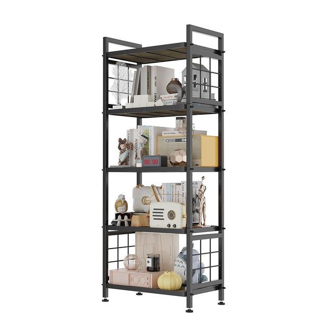 GIOTORENT 5-Tier Pantry Shelves with Wooden Boards, Heavy Duty Storage Shelves & Book Shelf, Adjustable Metal Shelving Unit for Kitchen Bathroom Laundry Organizer, Sturdy Rust-Resistant, Black