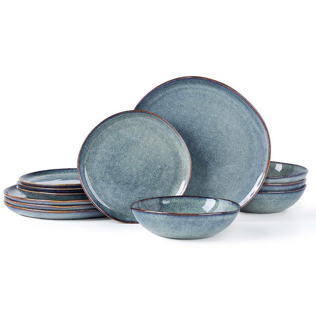 AmorArc Ceramic Dinnerware Sets,Handmade Reactive Glaze Plates and Bowls Sets,Highly Chip and Crack Resistant | Dishwasher & Microwave Safe Dishes Set,Service for 4 (12pc)