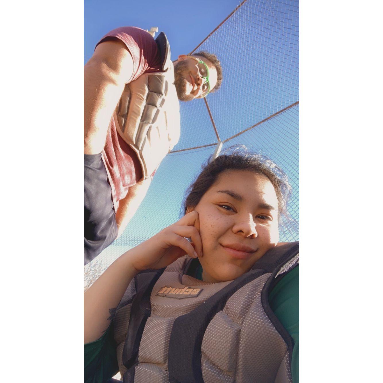 We were practicing catching together at the park