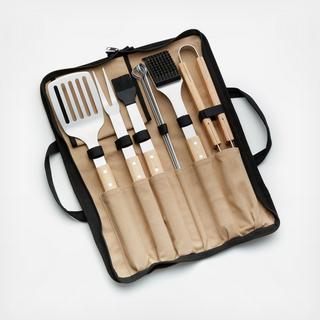 Wood-Handled 9-Piece Barbecue Tool Set