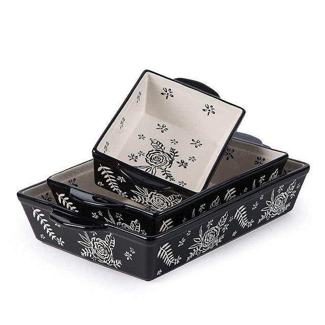 Baking Dish Ceramic Lasagna Pan Casserole Dish 3-Piece Bakeware Sets Baking Dishes Rose Baking Set Baking Dish Set