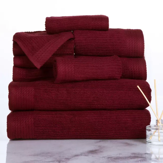 Hastings Home Ribbed 100% Cotton Towel Set - 10-pc, Burgundy