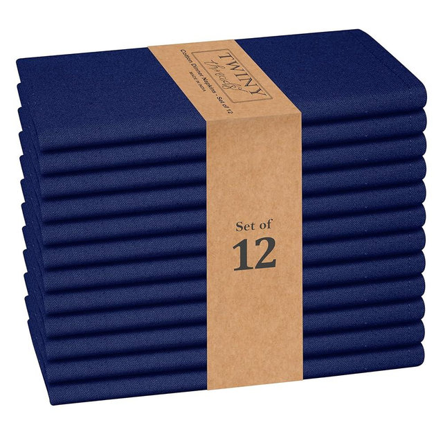 TWINY Threads Cloth Napkins 17x17 Inch - 100% Cotton, Soft, Absorbent, Reusable, Washable Table Napkins - Set of 12 - Perfect for Fall, Wedding, Dinner, Party, Cocktail, Everyday Dining - Indigo Blue
