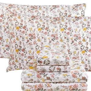 Viviland Floral Queen Sheet Set - 4 Piece Vintage Pink & Yellow Flower Patterned Bed Sheets - Soft, Breathable Microfiber Sheets with Deep Pocket, Non-Slip Fitted Sheets & Pillowcases
