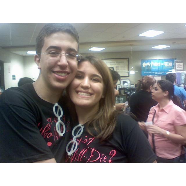 Andrea and Javi at the midnight release of the last Harry Potter book