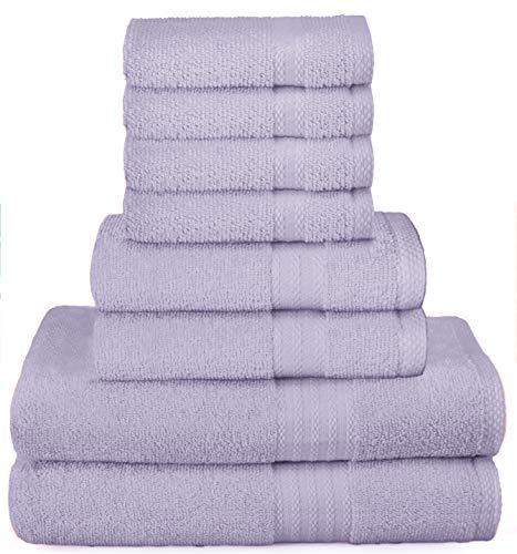 GLAMBURG Ultra Soft 8-Piece Towel Set - 100% Pure Ringspun Cotton, Contains 2 Oversized Bath Towels 27x54, 2 Hand Towels 16x28, 4 Wash Cloths 13x13 - Ideal for Everyday use, Hotel & Spa - Dark Purple