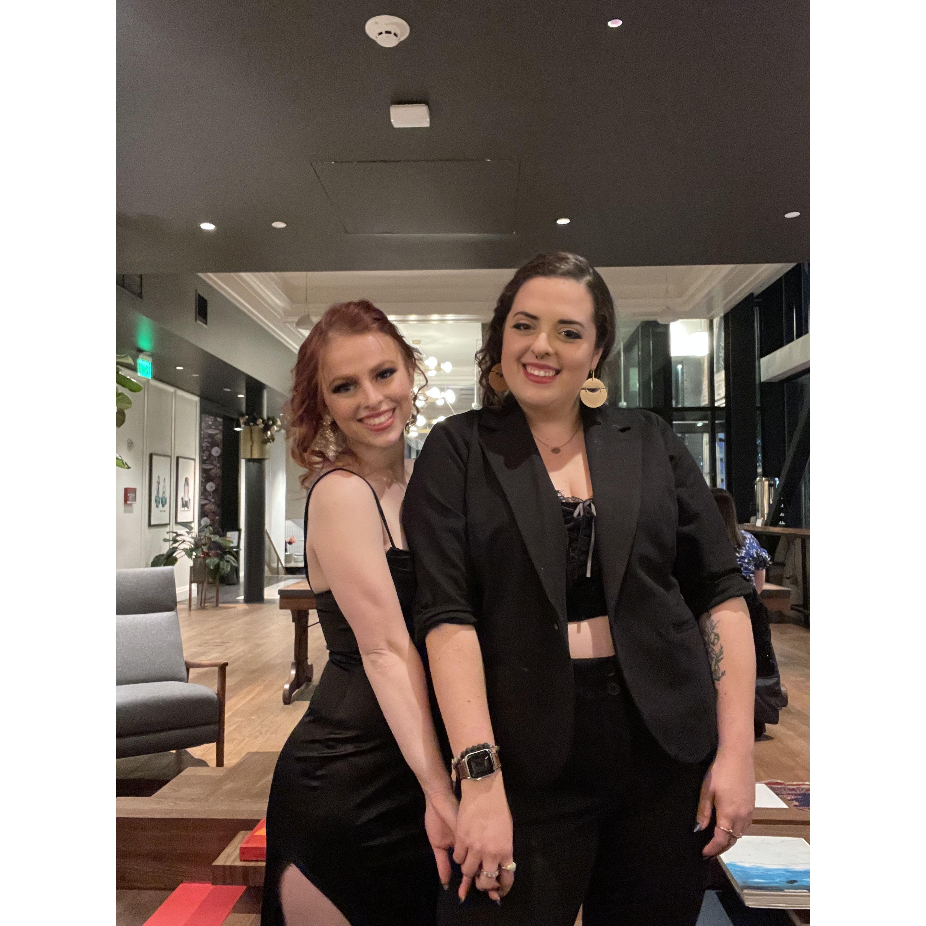 We went to Seattle for Lyndsay’s birthday and this was our New Year’s Eve dinner outfits. Our first trip as fiancées