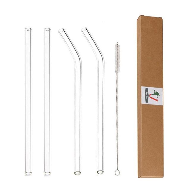 Glass Straws Clear 9" x 10 mm Drinking Straws Reusable Straws Healthy, Reusable, Eco Friendly, BPA Free, 4 Pack With Cleaning Brush
