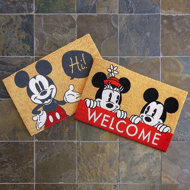 Gertmenian Disney Mickey Mouse Doormat Rug Retro Classic Entryway Floor Mat Carpet, 2 Pack Coir 20x34, Orange Red Hi Welcome Minnie