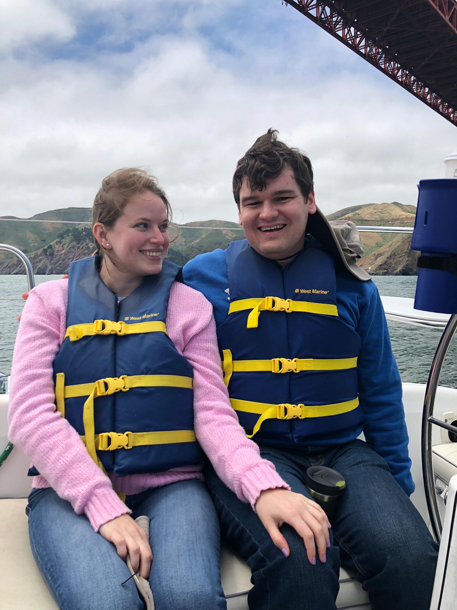 Sailing in the SF Bay with Jasper's family and family friend.
