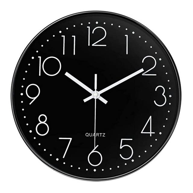 SUOHUI 12 Inch Non-Ticking Wall Clock Battery Operated Silent Modern Wall Clock for Bedroom/Office/Classroom/School/Home Living Room Decor(Black Dial)