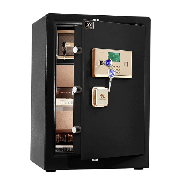 TIGERKING Safe Box,Home Safe,Large Security Box with Double Safety Key Lock and Password for Money and Document,3.7 Cubic Black