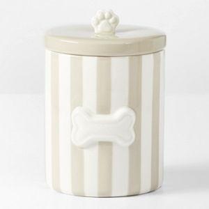 Ceramic Dog Treat Jar (Striped Flax)
