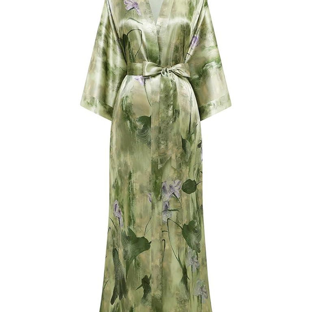 PRODESIGN Kimono Robes for Women - Long Satin Sleepwear Silky Nightgown Bathrobe Floral Dressing Gown Blouse Wedding Robe