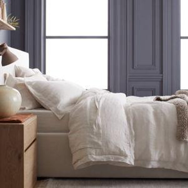 European Linen Double Flange Duvet Cover Set in Sand, King