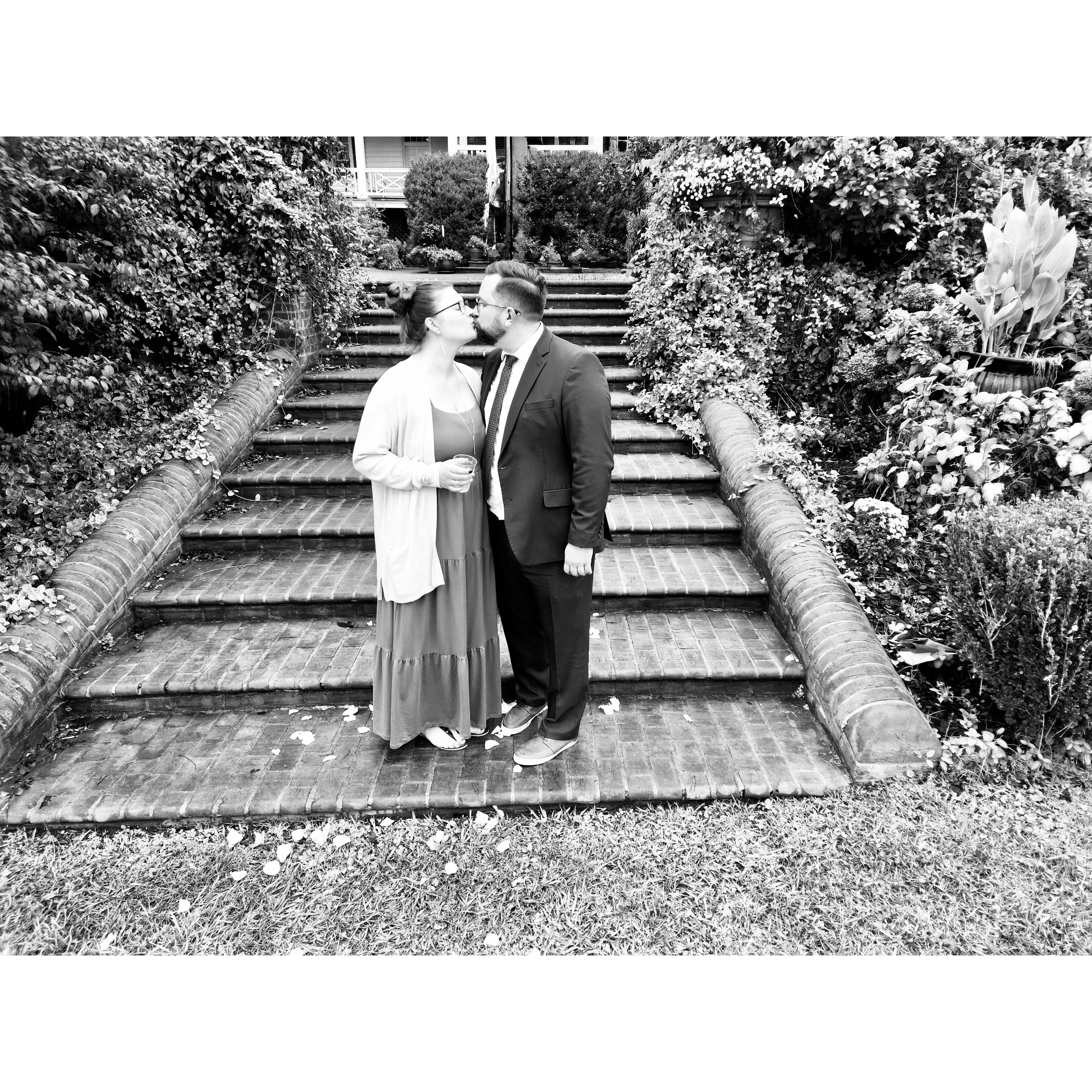 First photo together using David's drone. Also fun fact Hannah was 17 weeks pregnant and that drink in her hand was sprite.