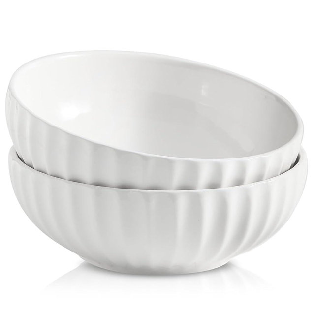LETAOTAO Large Serving Bowls, 10 inch Salad Bowl Set of 2, White Ceramic Bowl Kitchen Decorative Bowls for Pasta, Side Dishes, Soup and Fruit, Microwave and Dishwasher Safe