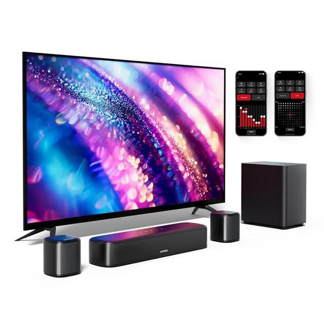 ULTIMEA 5.1ch Sound Bar for Smart TV with 2 Surround Speakers, Virtual Surround Sound System for TV, App Control, Home Theater Sound System, Wired Subwoofer, Peak Power 250W, Opt/BT/AUX, Aura A30