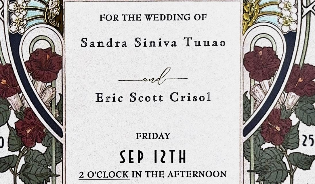 The Wedding Website of Sandra Siniva Tuuao and Eric Scott Crisol