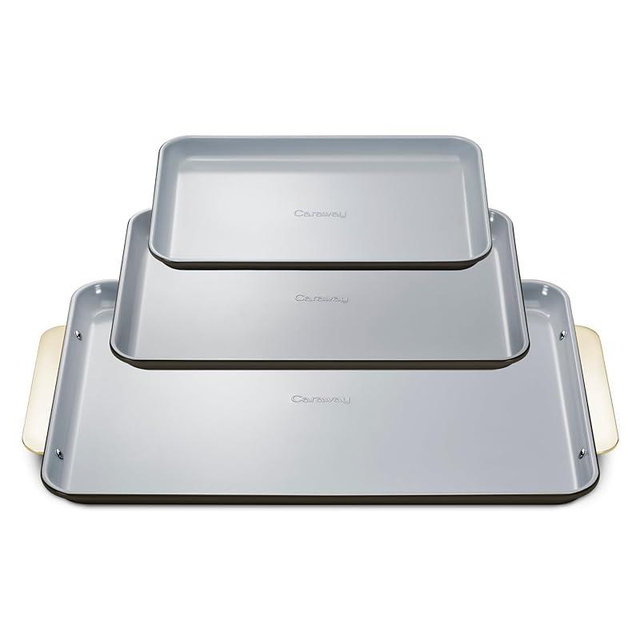 Caraway Non-Stick Ceramic Baking Sheet Trio - Naturally Slick Ceramic Coating - Non-Toxic, PTFE & PFOA Free - 18 x 13 Large, 15 x 10 Medium, & 9" x 13" Small - Black