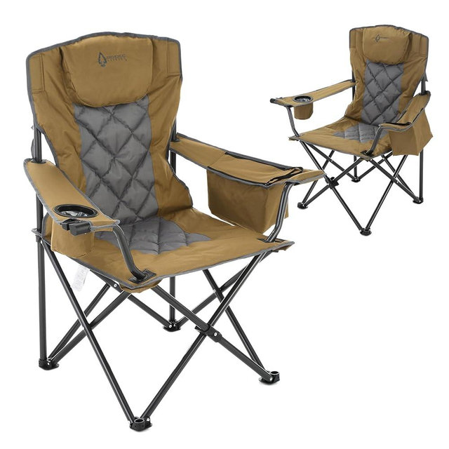ARROWHEAD OUTDOOR 2-Pack Portable Folding Camping Quad Chair w/ 6-Can Cooler, Cup & Wine Glass Holders, Heavy-Duty Carrying Bag, Padded Armrests, Headrest & Seat, Supports up to 550lbs
