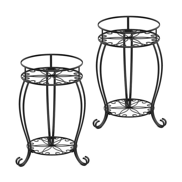 FaithLand 2 Pack Plant Stands, Heavy Duty Metal Planter Holder Indoor Outdoor, 2 Tier Round Potted Supports Rack, Corner Display Shelf Black
