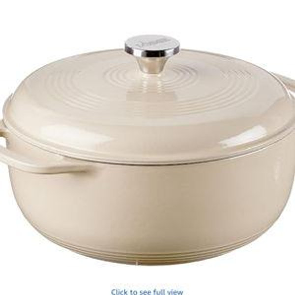 Lodge 6 Quart Enameled Cast Iron Dutch Oven with Lid – Dual Handles – Oven Safe up to 500° F or on Stovetop - Use to Marinate, Cook, Bake, Refrigerate and Serve – Sandalwood