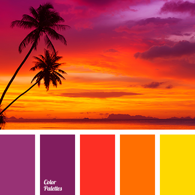 Sunset colors:
You may also wear dark purples, oranges, yellows, deeper reds