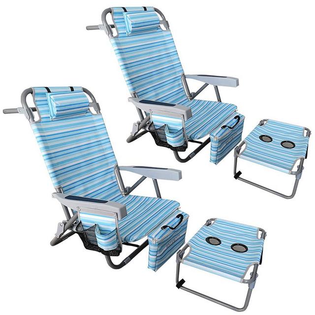 WKFAMOUT Backpack Folding Beach Chairs Set of 2 for Adults Heavy Duty 350Ibs with Camping Table Portable Lay Flat Beach Chair 5-Position Adjustable with Cooler Bag and Cup Holder