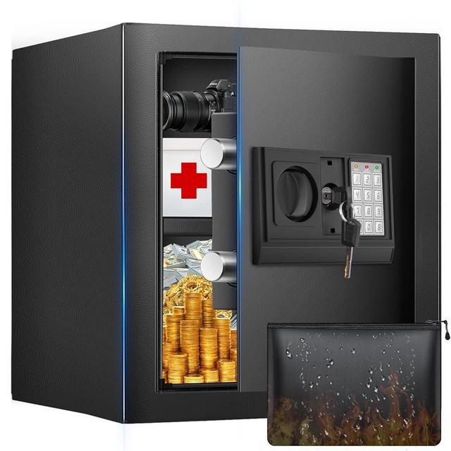 1.6 Cuft Safe Box, Home Safe with Fireproof Waterproof Bag, Anti-Theft Digital Security with Smart Alert System, Removable Shelf, Mute Function, Personal Document Safes for Money Jewelry