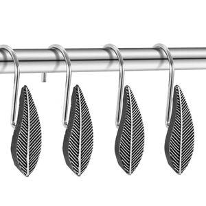 CHICTIE Leaves Shower Curtain Hooks Rings,Set of 12 Vintage Black Decorative Shower Curtain Hooks,Rust-Proof Chrome Shower Rings Hanger for Bathroom