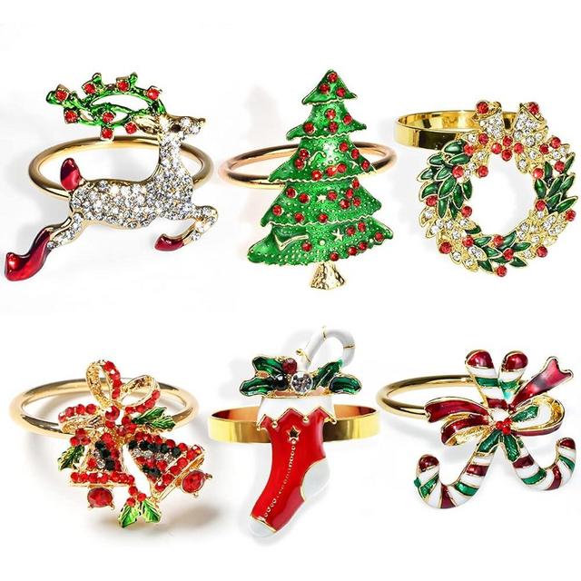MYITYARD Christmas Napkin Rings Set of 6 - Elegant Gold Napkin Ring Holders for Holiday Party Dining Table Setting Decorations