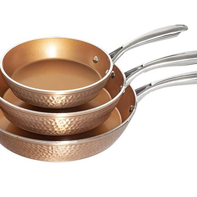 Gotham Steel Hammered Frying Pan Set, 3 Piece Nonstick Copper Fry Pans, 8”, 10” & 12” Nonstick Frying Pans, Nonstick Skillet Set, Omelet Pan, Cookware, PFOA Free, Dishwasher Safe, Cool Touch Handle