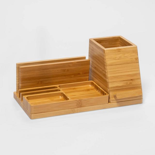 Large Bamboo Desk Storage & 5V/2.4A 2-Port USB-A Qi Wireless Charger - Project 62™