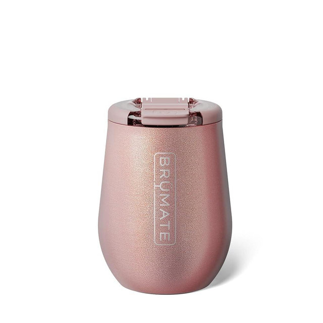 BrüMate Uncork'd 14oz 100% Leakproof Insulated Wine Tumbler | Locking Lid | Insulated Stainless Steel Wine Glass | Perfect For Travel & Outdoors | BPA-Free (Glitter Rose Gold)