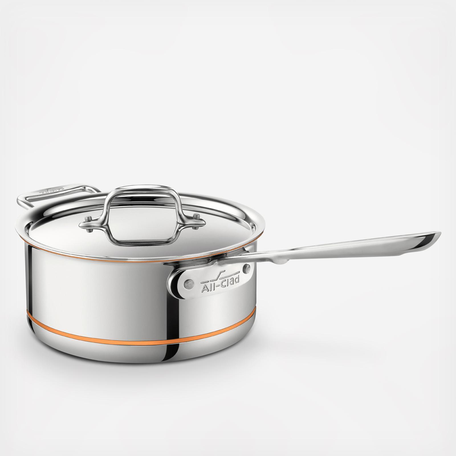 All-Clad, Copper Core Covered Sauce Pan with Handle Helper | Zola