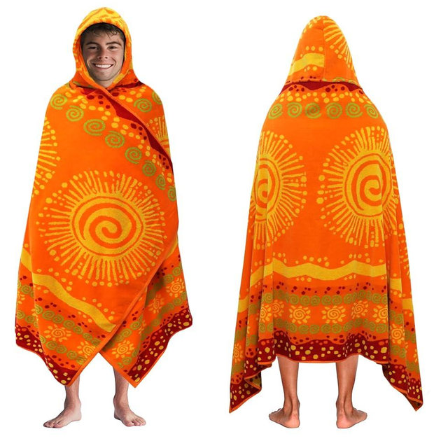 COTTON CRAFT Hooded Beach Towel - Oversized XXL 35x84 Towel with Hood for Adults - The Big Kahuna 7 Foot Extra Large Beach Blanket Towel - Big & Tall Soft 100% Cotton Velour - Sunshine Orange Yellow