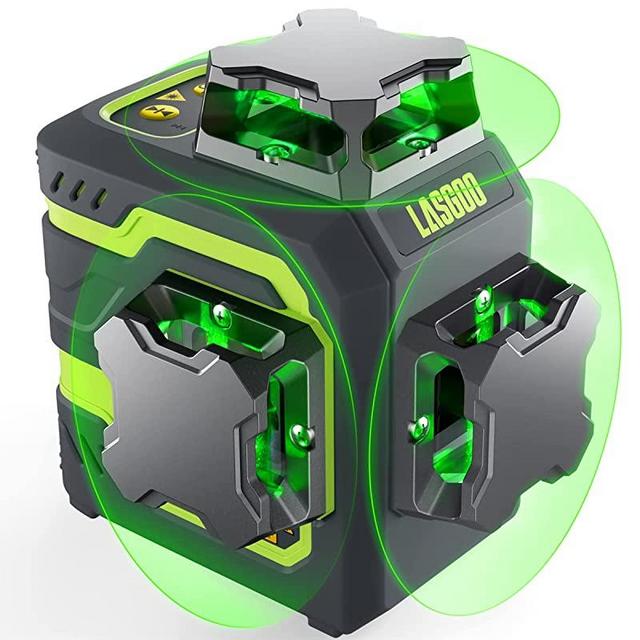 LasGoo LG-3D Laser Level Self Leveling 3x360°, 3D Green Beam Cross Line Laser for Construction and Picture Hanging, 2 Rechargeable Batteries (20 Hrs), Magnetic Liftable Stand Included, Green