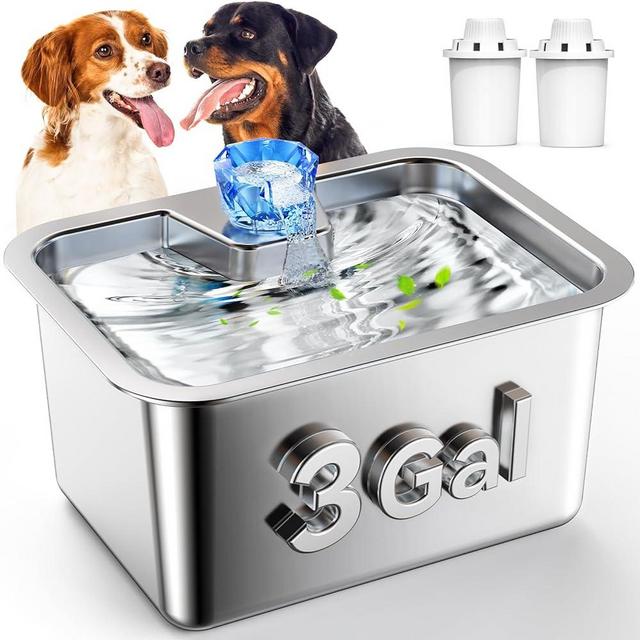 Stainless Steel Dog Water Fountain, 3 Gallon Extra Large Pet Fountains for Large Dogs, Great Dane Waterer Automatic Dog Bowl Dispenser,Filter Drinking Bowls for Multi Pets, Easy to Clean, Quiet Pump