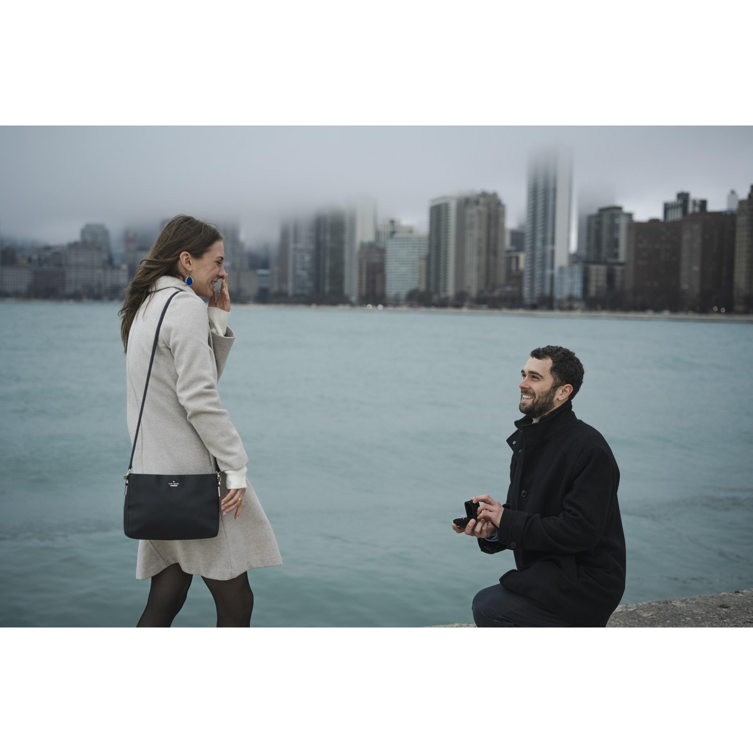 March 2025 - During the proposal, Pete surprised Alex with both of their families in Chicago -- and one of his best friends behind the camera to capture the moment!