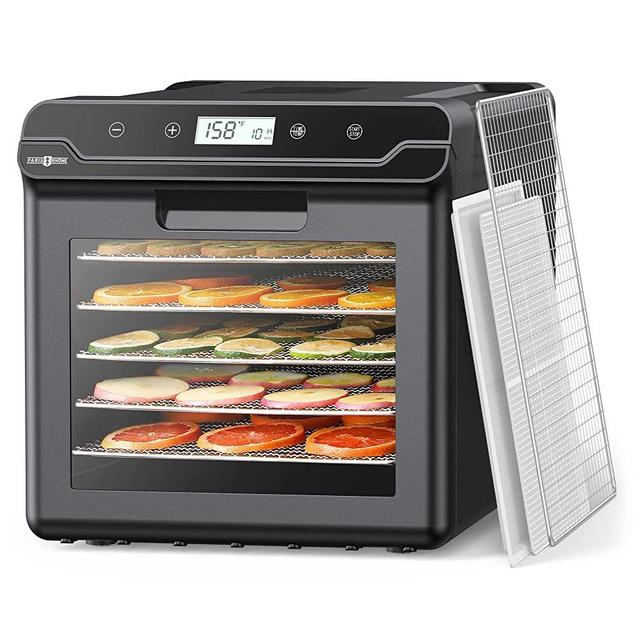 PARIS RHÔNE Food Dehydrator, Dehydrator Machine with 6 Stainless Steel Trays,72H Digital Timer, Temperature Control, Drop-Down & Viewing Door, for Jerky Fruit Meat Pet Treats Herbs and Yogurt