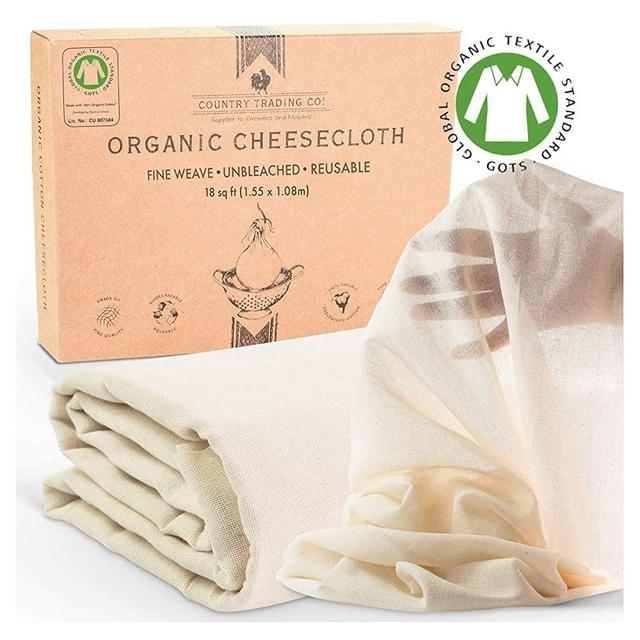 Organic Unbleached Cotton Cheesecloth for Straining, GOTS Certified, Fine Reusable Strainer – Large 18 Sq.ft.