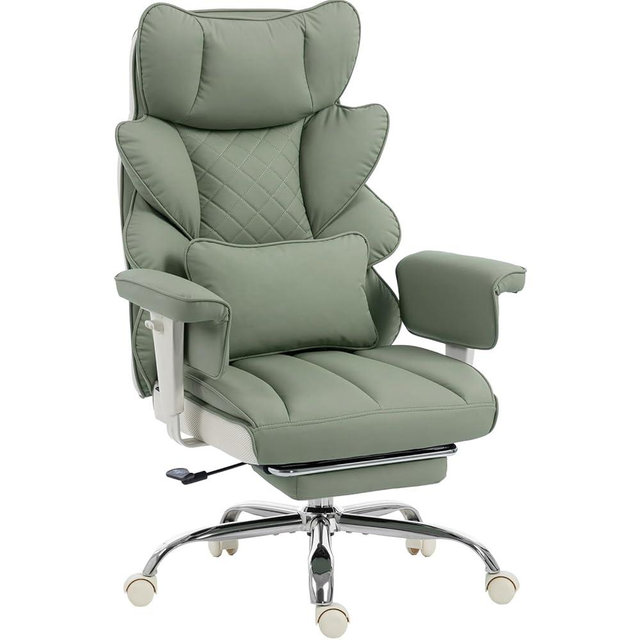 Dowinx Big and Tall Office Chair with Pocket Springs Cushion,High Back Computer Gaming Chairs with Adjustable Armrests,Executive Desk Chairs with Lumbar Support and Footrest,PU Leather-Green