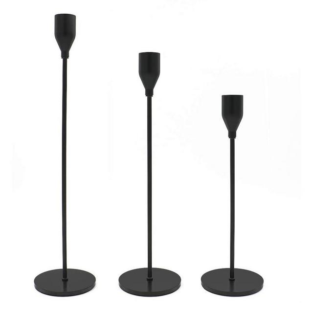 Set of 3 Candle Holders Rose Gold Matte Black Taper Candlesticks Wedding Dinning Party Table Decorative Candelabra Modern Holder for 3/4 Inch Thick Candle & LED Candles