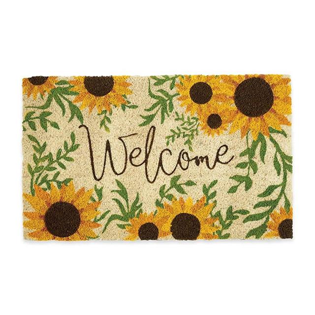 DII Home Natural Coir Doormat, Indoor/Outdoor, 18x30, Sunflower Welcome