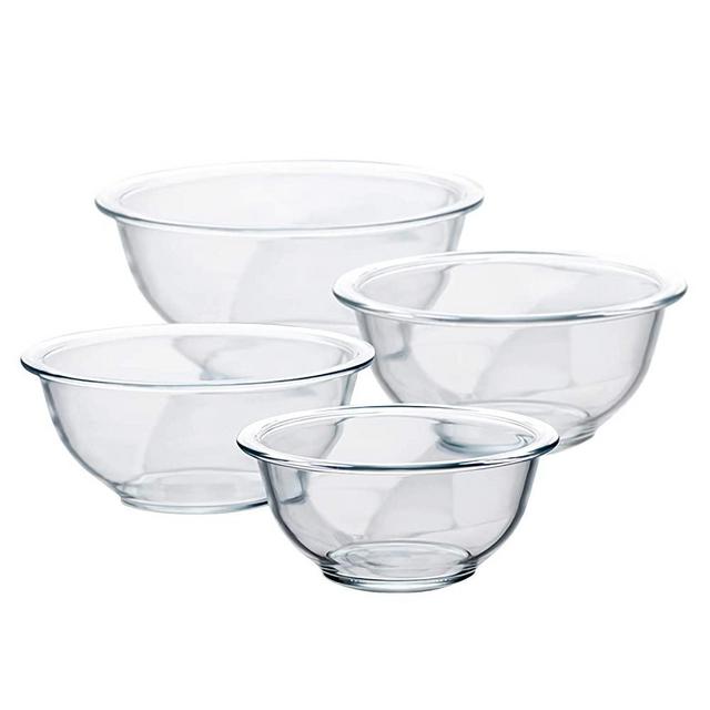 Luvan Glass Salad Bowl Set of 4pcs 1, 1.5, 2.5, 3.7 Quart Microwave and Dishwasher Safe for Mixing, Storage, Serving