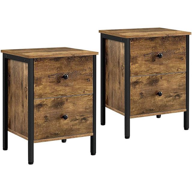 Yaheetech Industrial End Table Set of 2, Side Table with 2 Drawers, Rustic Wooden Table for Small Place, Living Room, Rustic Brown