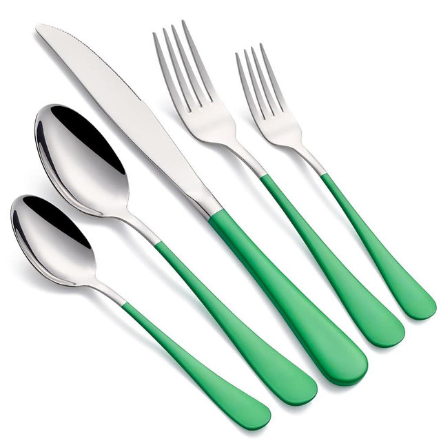 LKTDYMEG 20-Piece Green Silverware Set 18/0 Stainless Steel Silverware Set Green Handle Cutlery Set Service for 4 Dinner Knives Forks Spoons Set Flatware Set Finish Dishwasher Safe…