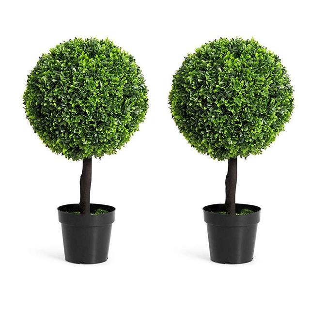 Goplus 24" Artificial Ball Shaped Tree, Boxwood Tabletop Plant, PVC Materials Artificial Plants for House, Office, Garden, Patio, Indoor Outdoor Decoration Plant